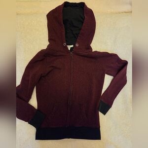Vintage Maroon & Black Zip Ip Hoodie Sweatshirt - Size Medium